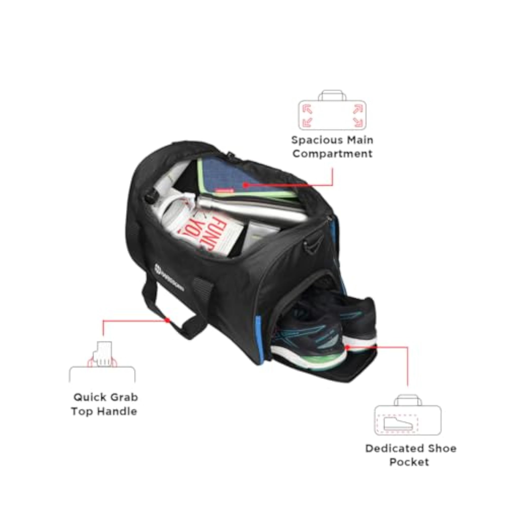 Float Gym Duffel Bag for Men & Women, Black & Royal
